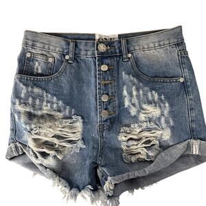 EUC One Teaspoon Free People Sz 26/2 Shorts Blue Distressed Outlaws high rise
